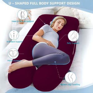 Maroon Color - U Shaped Maternity Full Body Pillow for Women with Hip, Leg, Back, Belly Support U - shaped Bed Pillow options.