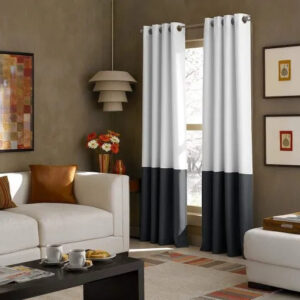 Pair Of Premium Velvet Eyelet Curtain White & Grey