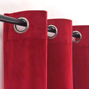 Pair Of Premium Velvet Eyelet Curtain- Red
