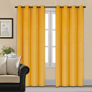 Pair Of Premium Velvet Eyelet Curtain- Yellow