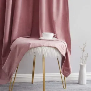 Pair Of Premium Velvet Eyelet Curtain- Tea Pink