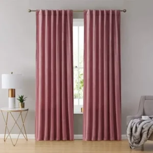 Pair Of Premium Velvet Eyelet Curtain- Tea Pink
