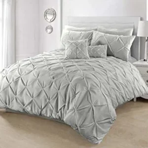 funky gadgets White & Grey Pinch Pleat Duvet Cover Bedding Set With Pillowcases Thread Count 140 Polycotton Poly Cotton Bed Sheet Covers Sets 4