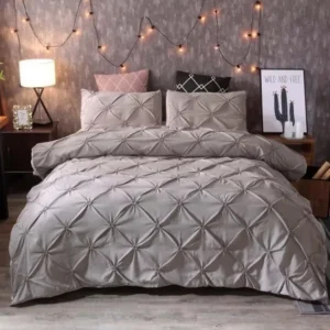 funky gadgets White & Grey Pinch Pleat Duvet Cover Bedding Set With Pillowcases Thread Count 140 Polycotton Poly Cotton Bed Sheet Covers Sets 4