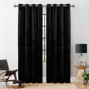 Pair Of Premium Velvet Eyelet Curtain- Black Color