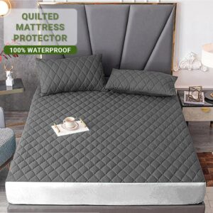 100% Waterproof Luxurious Cotton Quilted Mattress Protectors Zipper - Grey Top