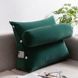 Velvet Triangular Back Rest Pillow Zinc– Comfortable Back Wedge Cushion for Bed & Sofa