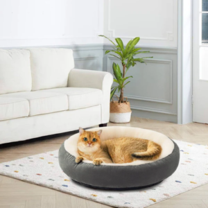 Round Velvet Cat Bed – Super Soft Cozy Plush Cushion Sleeping Bed for Cats
