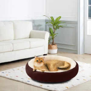 Round Velvet Cat Bed – Super Soft Cozy Plush Cushion Sleeping Bed for Cats