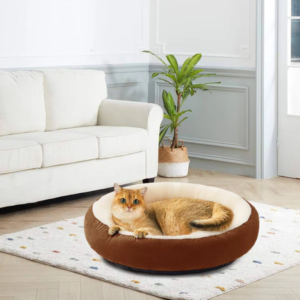 Round Velvet Cat Bed – Super Soft Cozy Plush Cushion Sleeping Bed for Cats