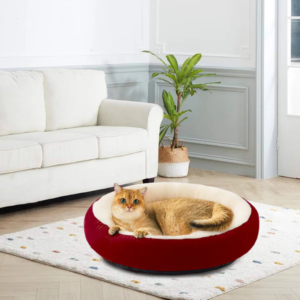 Round Velvet Cat Bed – Super Soft Cozy Plush Cushion Sleeping Bed for Cats