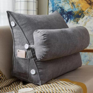 Velvet Triangular Back Rest Pillow Grey – Comfortable Back Wedge Cushion for Bed & Sofa