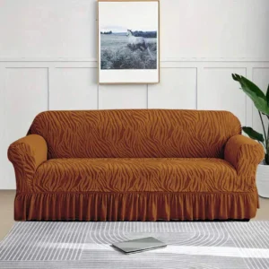 Zebra Velvet Sofa Cover Copper Brown– Stretchable Luxury Sofa Protector