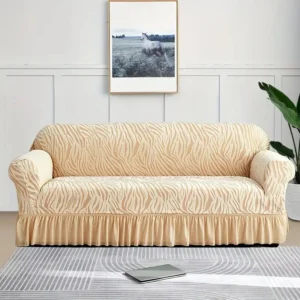 Zebra Velvet Sofa Cover Copper Brown– Stretchable Luxury Sofa Protector
